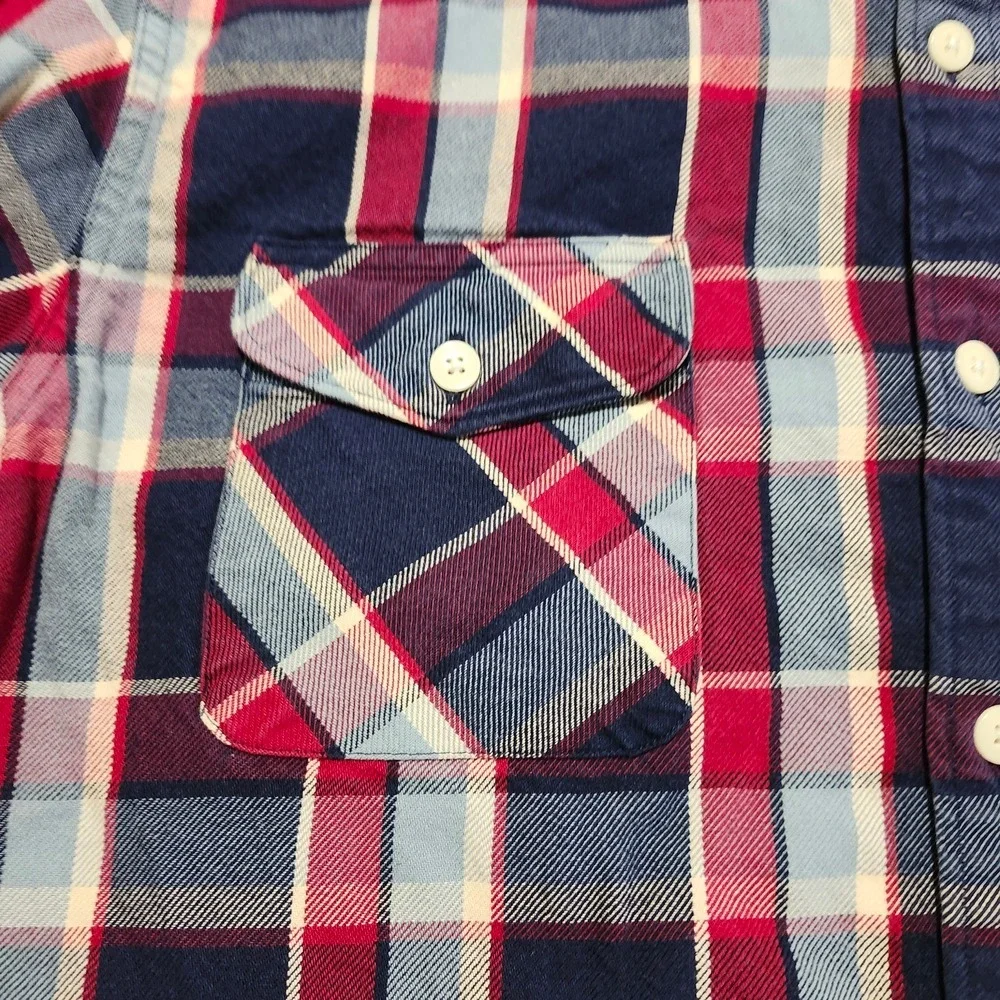 J Crew Heavyweight Flannel Button Down Long Sleeve Shirt Red Plaid Thick Men L